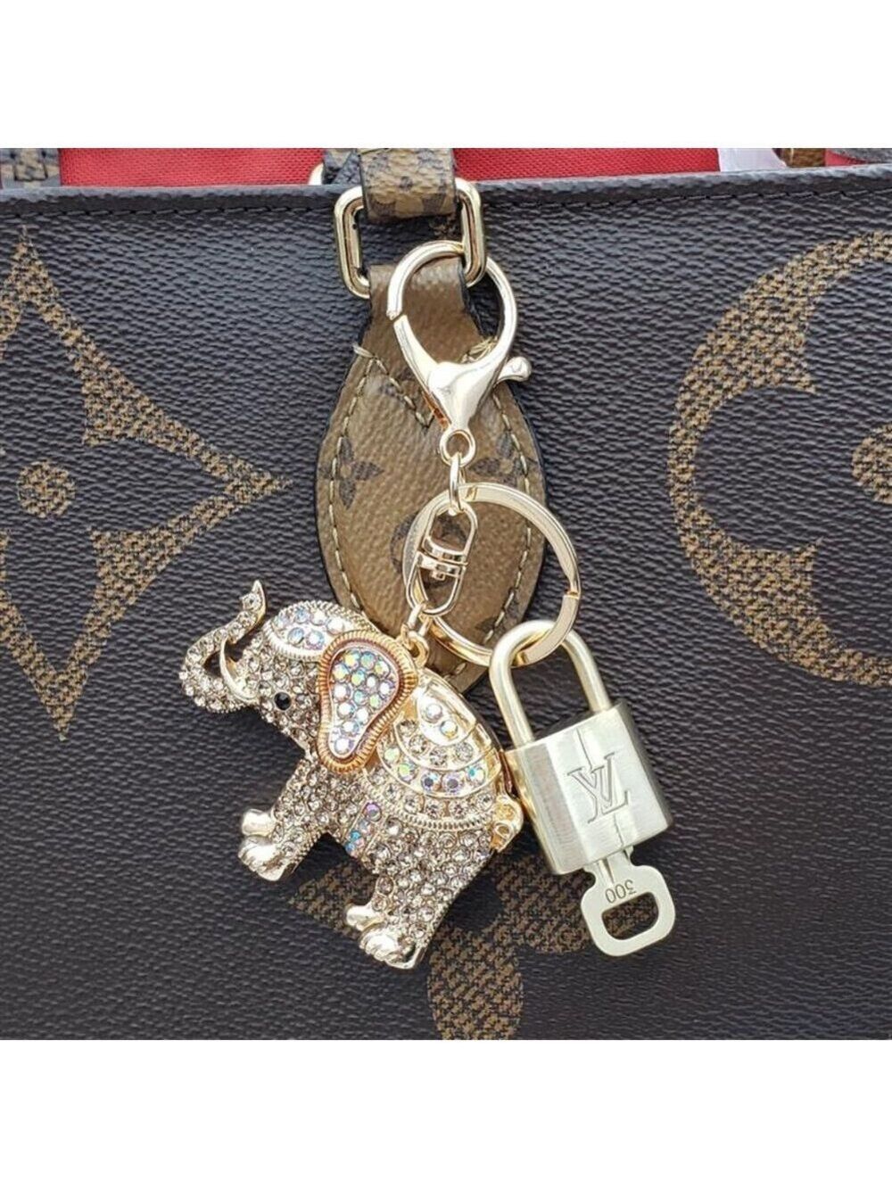 Authentic Louis Vuitton Lock & Key with Unbranded Elephant Charm, Keychain